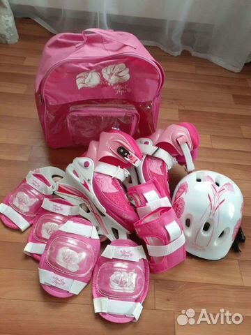 Раздвижные роликовые коньки Black aqua+защита+сумк