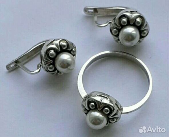 Серебряный комплект жемчуг 925 пробы