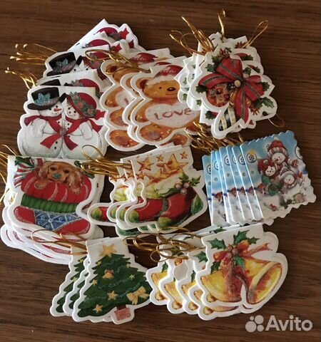 Мини открытки с Новым годом. Наклейки детские 90х