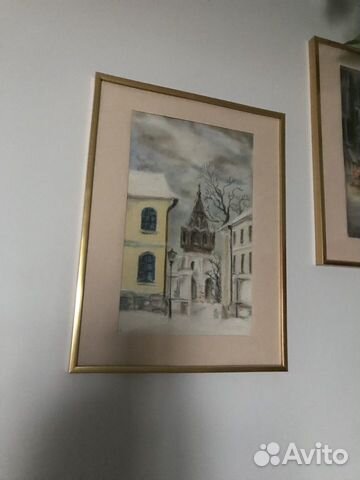 Две картины пастелью в рамках со стеклом