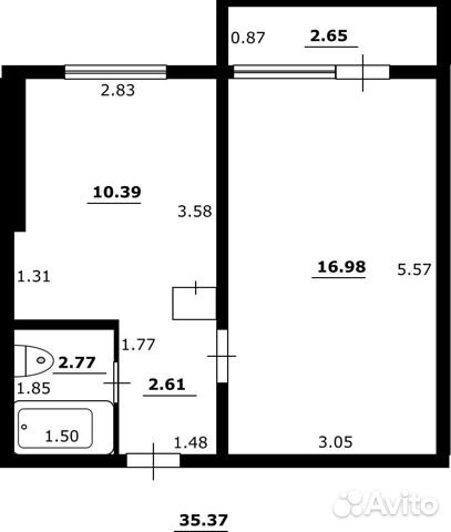 1-к квартира, 35.4 м², 5/9 эт. 1-к квартира, 35.4 м², 5/9 эт.