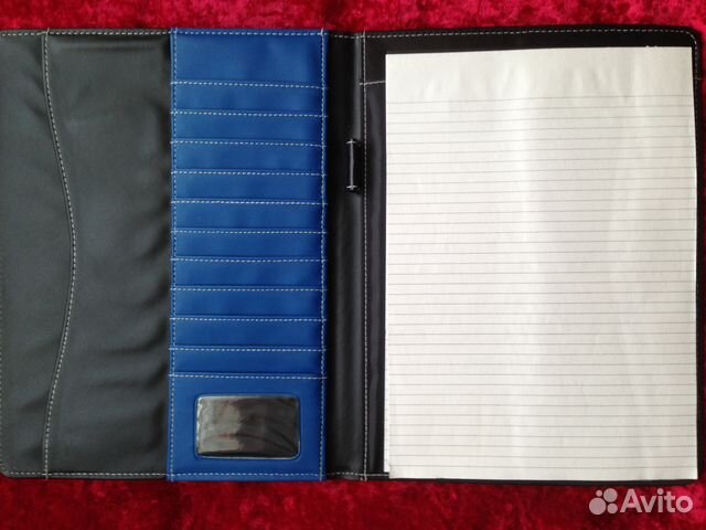 Папка с блокнотом, 320х240 мм, кожзам, синяя Папка с блокнотом, 320х240 мм, кожзам, синяя