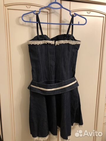 Платье женское джинсовое с кружевами на поясе коро Платье женское джинсовое с кружевами на поясе коро