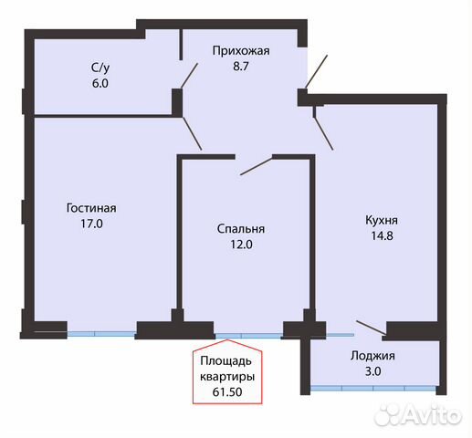 2-к квартира, 61.5 м², 7/16 эт. 2-к квартира, 61.5 м², 7/16 эт.