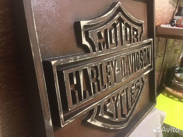Деревянное панно вывеска Harley Davidson Деревянное панно вывеска Harley Davidson