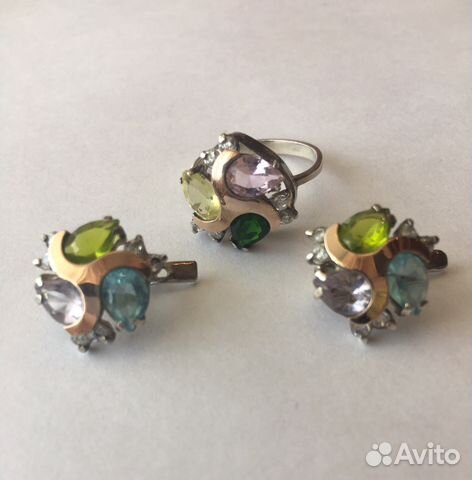 Винтаж: Серьги и Кольцо серебро 875/золото 375