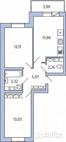 2-к квартира, 51.7 м², 1/9 эт.