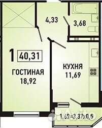 1-к квартира, 40.3 м², 17/20 эт.