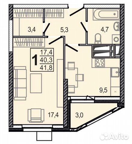 1-к квартира, 41.8 м², 14/24 эт. 1-к квартира, 41.8 м², 14/24 эт.