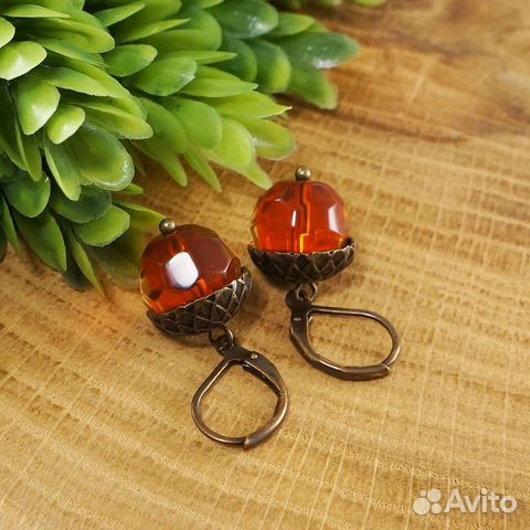 Серьги Желуди рыжие оранжевые Серьги Желуди рыжие оранжевые