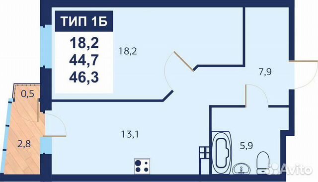 1-к квартира, 46 м², 9/13 эт. 1-к квартира, 46 м², 9/13 эт.