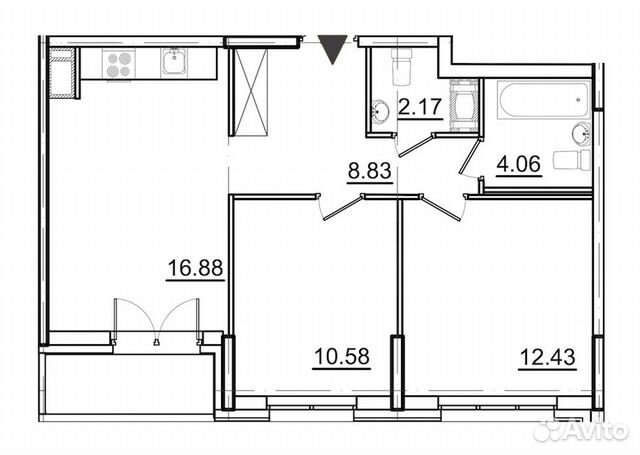2-к квартира, 56.9 м², 3/18 эт. 2-к квартира, 56.9 м², 3/18 эт.
