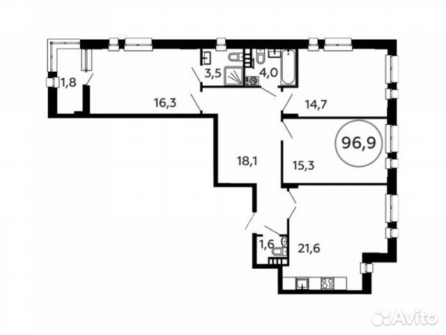 3-к квартира, 96.9 м², 4/16 эт. 3-к квартира, 96.9 м², 4/16 эт.