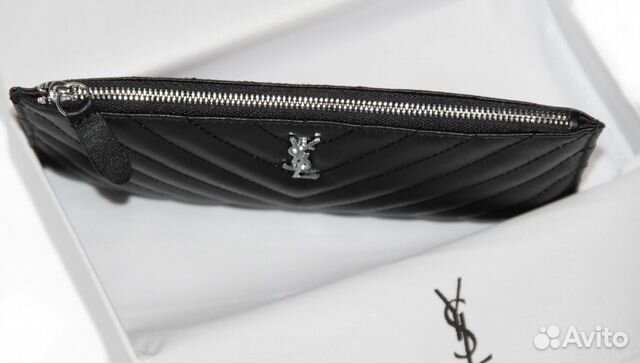 Кожаный женский кошелек на молнии YSL Black