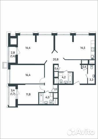 3-к квартира, 115 м², 14/18 эт. 3-к квартира, 115 м², 14/18 эт.