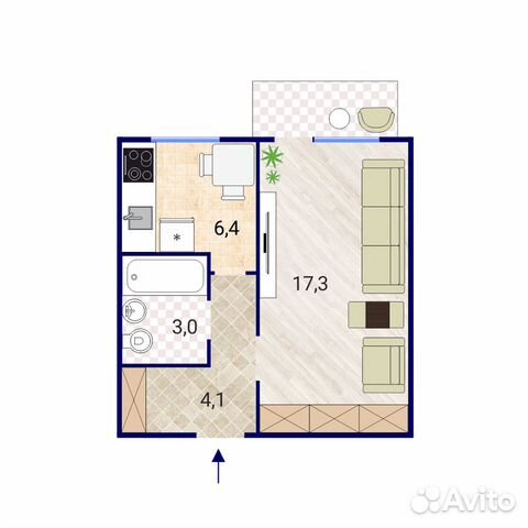 1-к квартира, 30.8 м², 1/5 эт. 1-к квартира, 30.8 м², 1/5 эт.