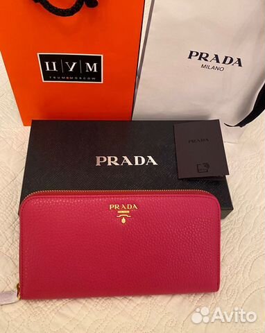 Prada портмоне оригинал, жен, ягодное, большое нов