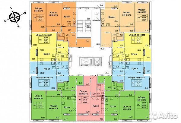 2-к квартира, 64.8 м², 6/16 эт.
