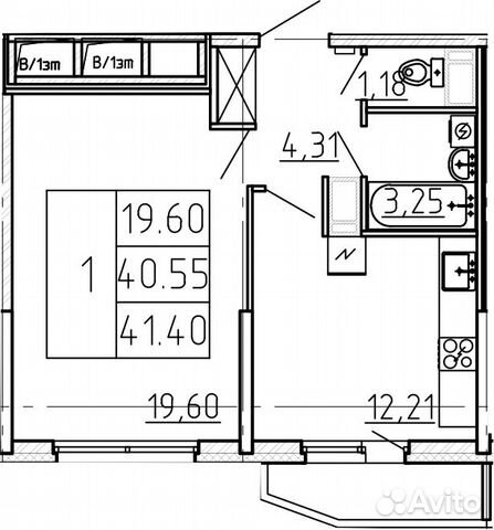 1-к квартира, 43.4 м², 17/19 эт.