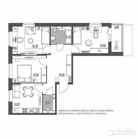 3-к квартира, 78.6 м², 2/19 эт. 3-к квартира, 78.6 м², 2/19 эт.