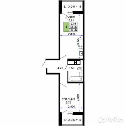 1-к квартира, 36.3 м², 12/24 эт. 1-к квартира, 36.3 м², 12/24 эт.