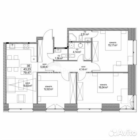 3-к квартира, 79.5 м², 4/16 эт.