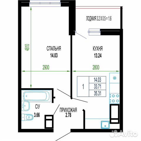 1-к квартира, 35.3 м², 8/24 эт. 1-к квартира, 35.3 м², 8/24 эт.