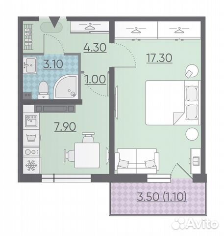 1-к квартира, 34.7 м², 2/14 эт.