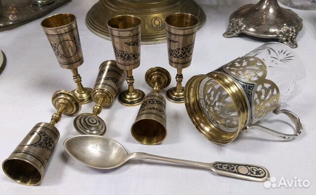 Подстаканник, рюмки, ложка, серебро 875, СССР