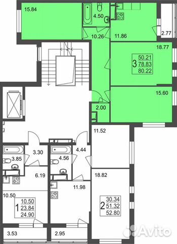 3-к квартира, 80.2 м², 7/8 эт.