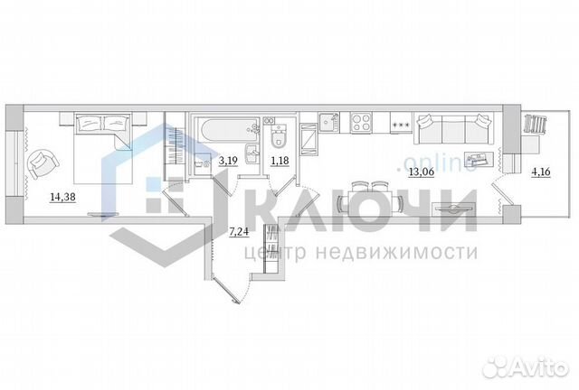 1-к квартира, 39.1 м², 3/15 эт.