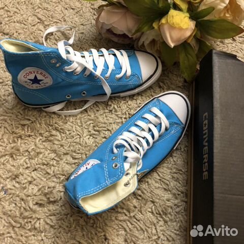 Кеды новые голубые converse высокие 35 размер Кеды новые голубые converse высокие 35 размер