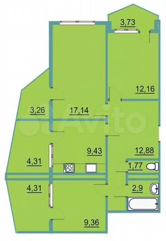 3-к. квартира, 81,2 м², 4/9 эт.