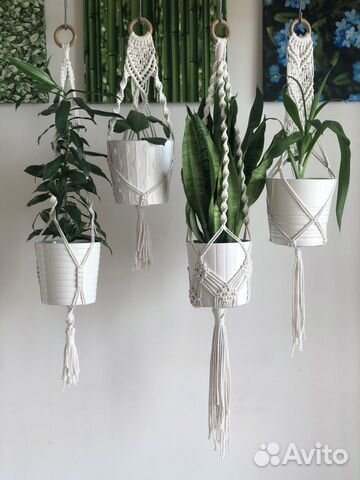 Подвесное Кашпо/Полка для цветов плетеная Макраме