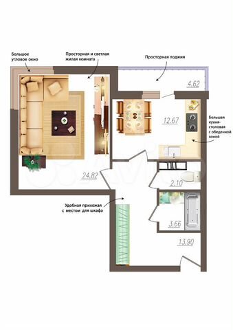 1-к. квартира, 59,5 м², 5/19 эт.