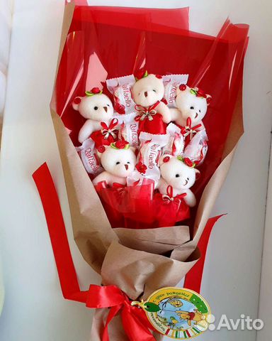 Букет из мишек, рафаэлло, мишки, букет любимой