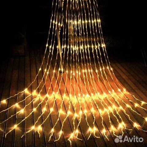 Гирлянда штора занавес водопад 3х2 теплый (желтый)