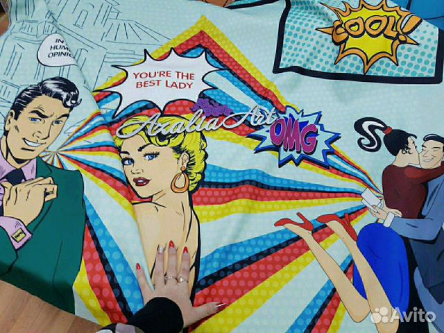 Пальтовая ткань турецкая Драп с принтом поп арт