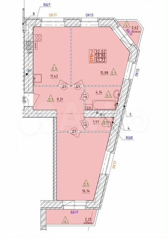 2-к. квартира, 61,7 м², 3/5 эт.
