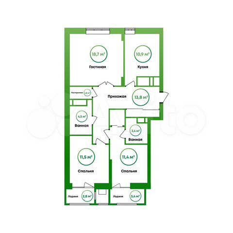 3-к. квартира, 82,4 м², 11/16 эт.