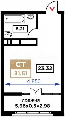 Квартира-студия, 31,5 м², 6/21 эт.