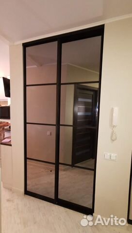 Двери купе с делителями и зеркалом графит № 4039