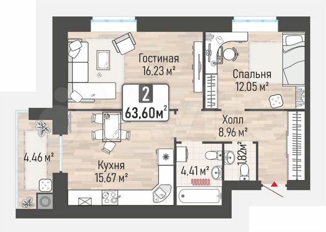 2-к. квартира, 63,6 м², 9/10 эт.