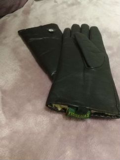 Кожаные женские перчатки с мехом