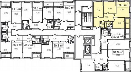 3-к квартира, 69.8 м², 3/25 эт.