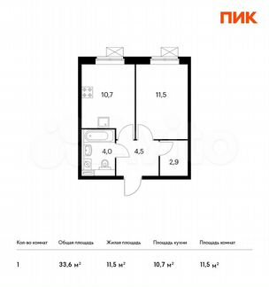 1-к квартира, 33.6 м², 9/25 эт.