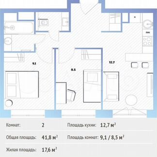 2-к квартира, 41.8 м², 18/30 эт.