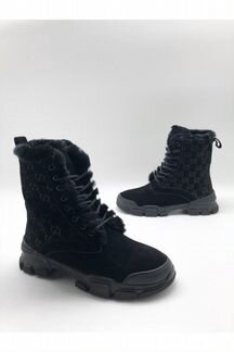 Брендовые женские ботинки С мехом - black