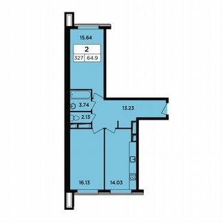 2-к апартаменты, 64.9 м², 15/17 эт.
