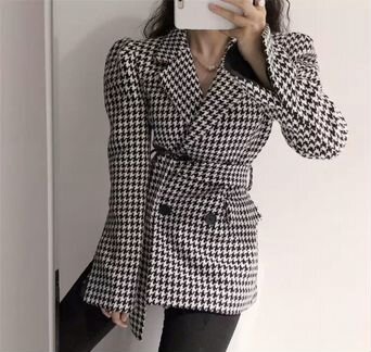 Пиджак-жакет двубортный гусиные лапки